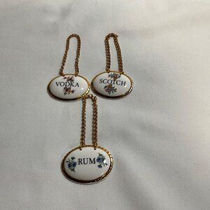 Croft China England Porcelain Decanter Tag Label Chain Rum Scotch Vodka Set